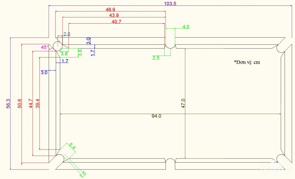 Чертёж бильярдного стола